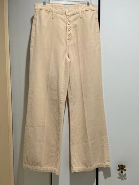 MOTHER The Dixie Swooner Roller Flood - Cream Denim Button-Front Jeans